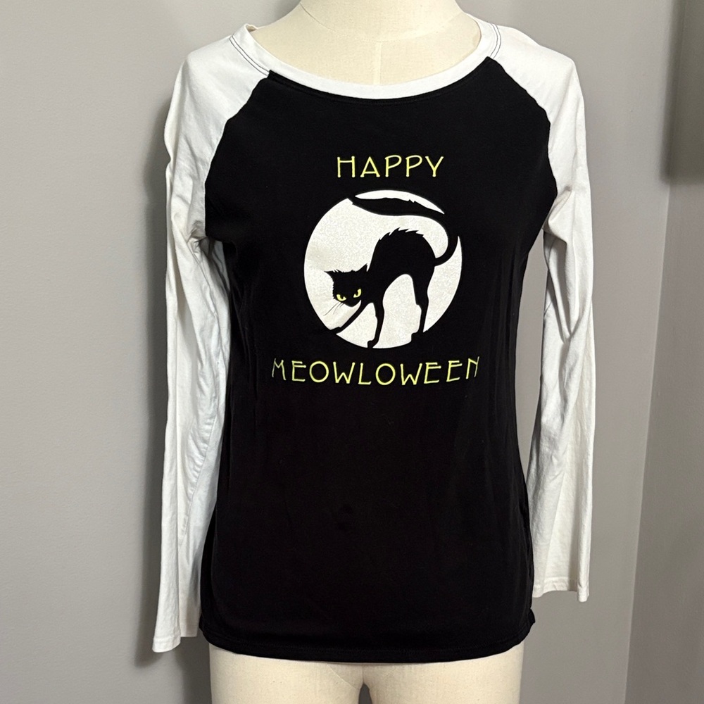 Happy Meowloween Small 3/4 Sleeve Tee Shirt Halloween